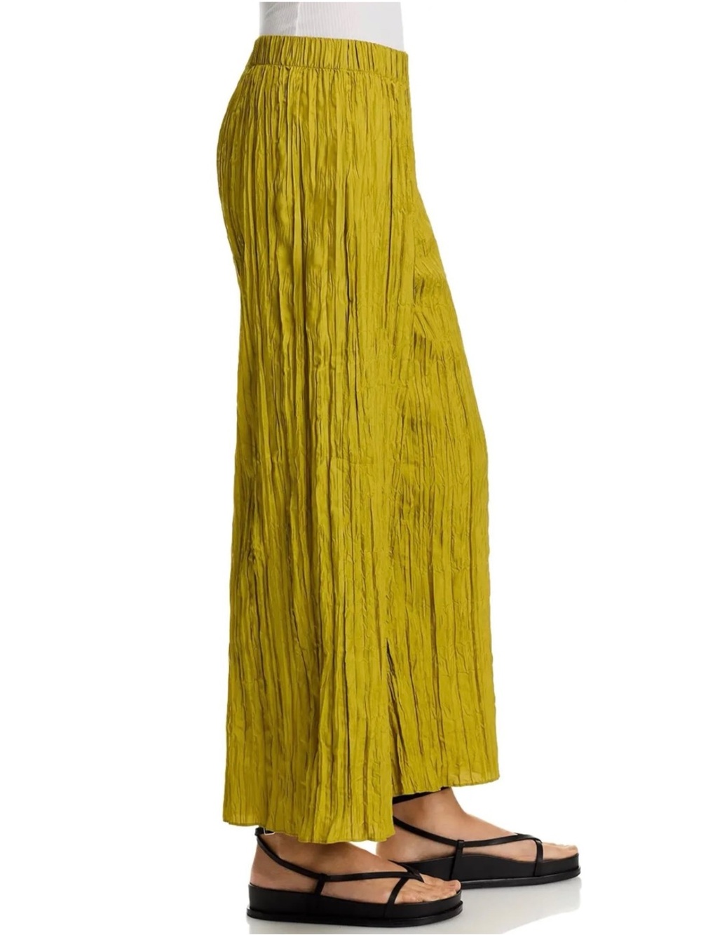 NWT Eileen Fisher Crushed Silk Wide Leg Pleated Miyake Style Ankle Pants Trouser